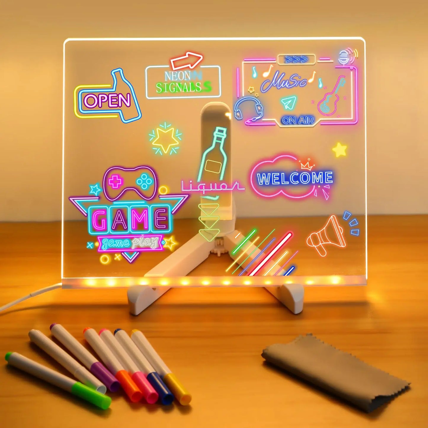 LED Message Board - Night Light + 7 Neon Pens