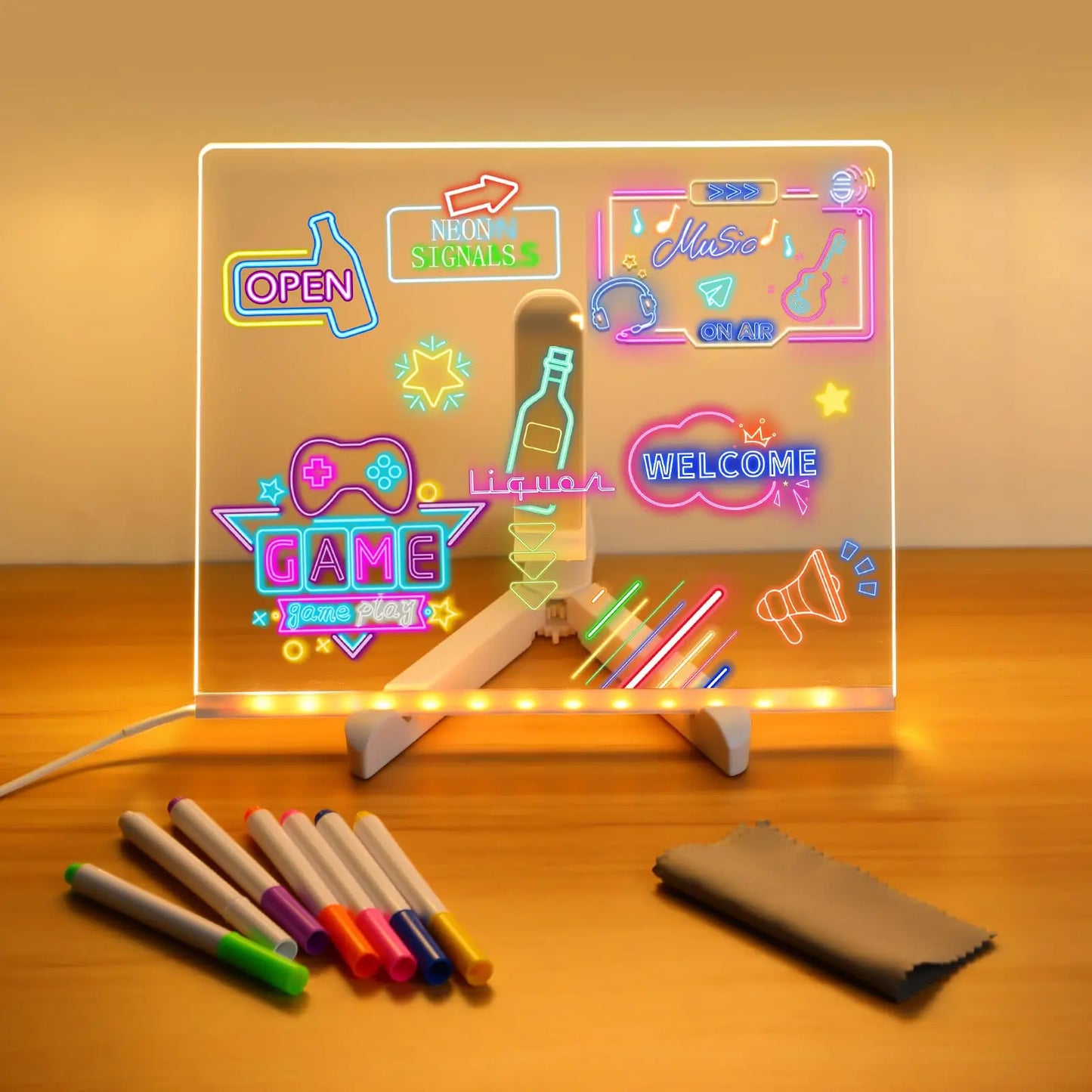 LED Message Board - Night Light + 7 Neon Pens
