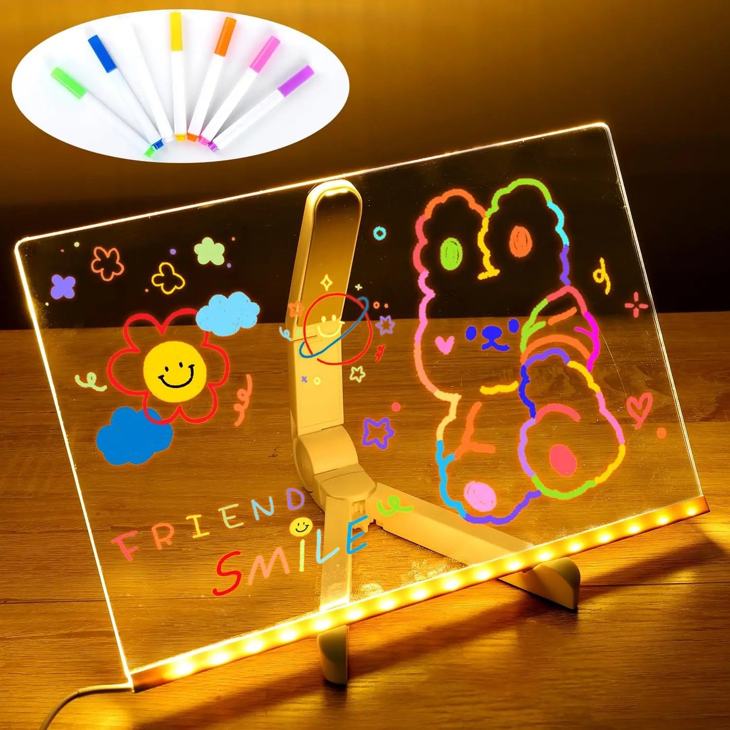 LED Message Board - Night Light + 7 Neon Pens